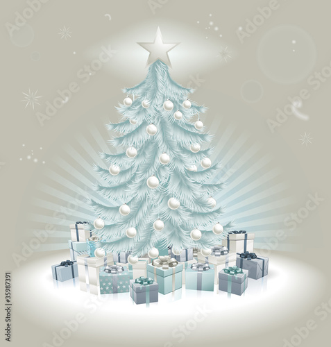 Silver blue Christmas tree,...