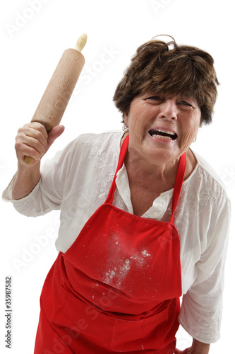 Angry woman with rolling pin