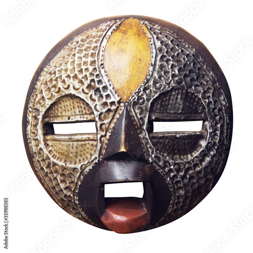 African circular mask Ashanti isolated on white background photo