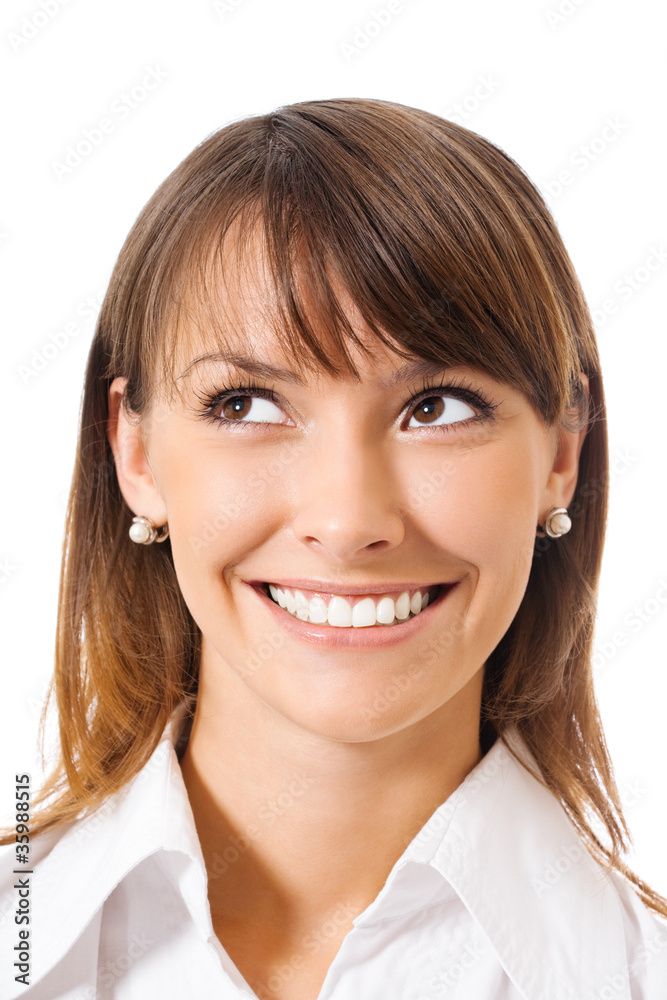 Thinking or planning businesswoman, isolated Thinking or planning businesswoman, isolated