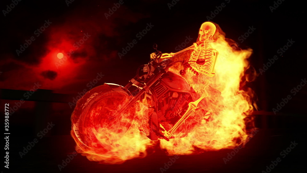 Skeleton biker on fire 1