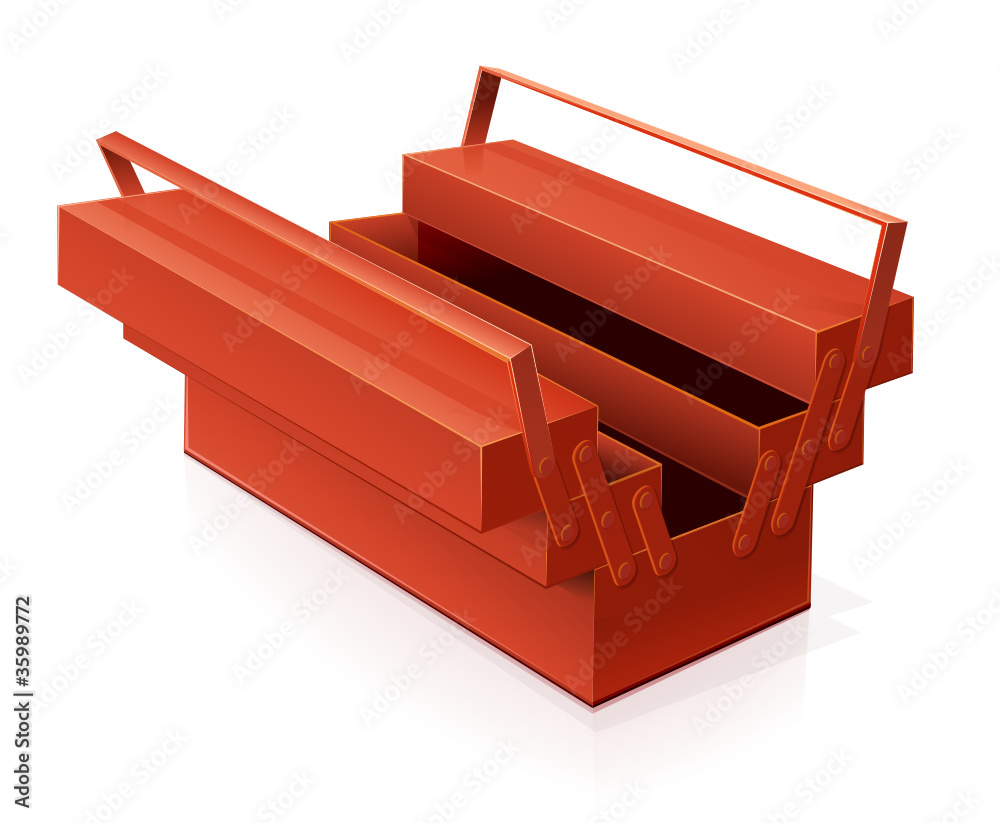 Boîte à outils rouge ouverte (reflet)