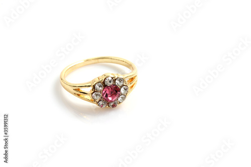 Gold diamond ring isolated in white background