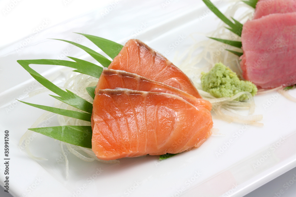 salmon sashimi isolated in white background salmon sashimi isolated in white background