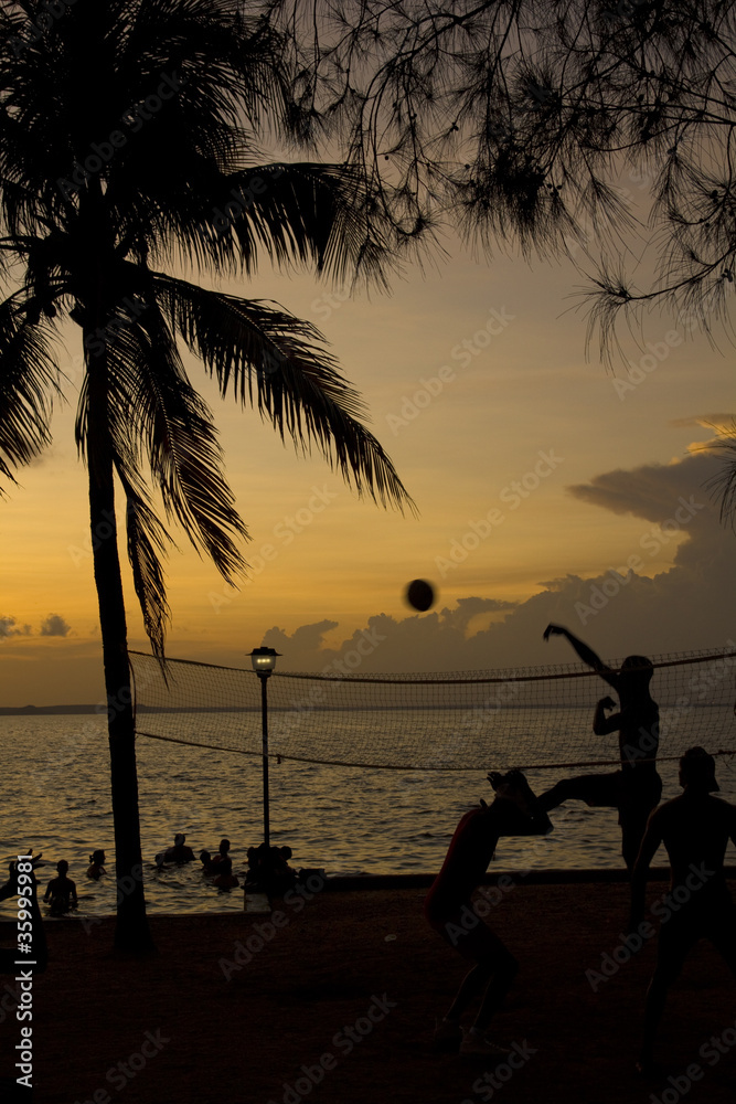 beach volleyball, sunset on the beach