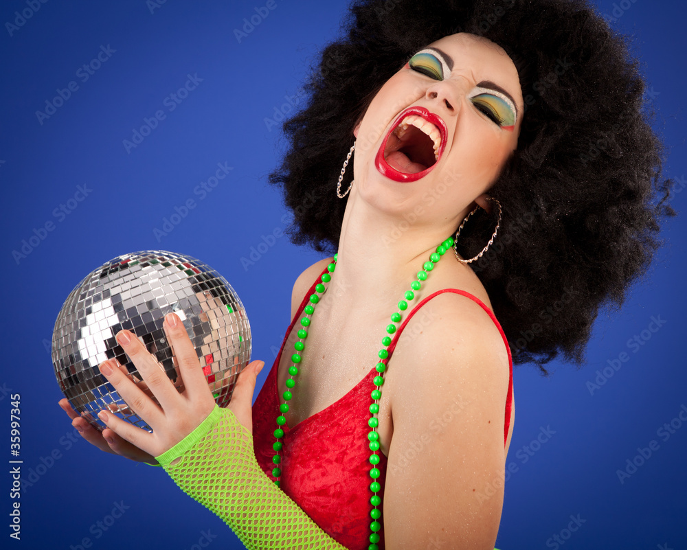 Naklejka premium Disco girl with ball