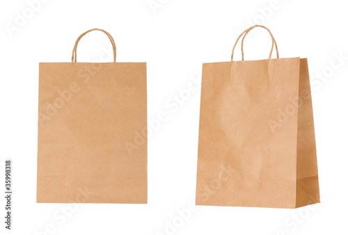 Recyclable paper bags isolated on white background