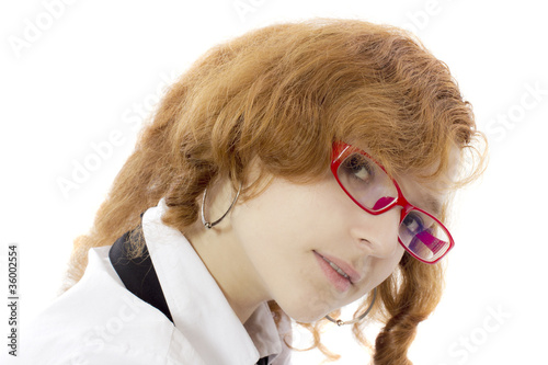 Canvastavla Portrait of young pretty girl in red spectacles