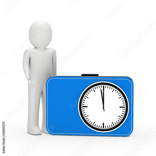 3d man blue time clock