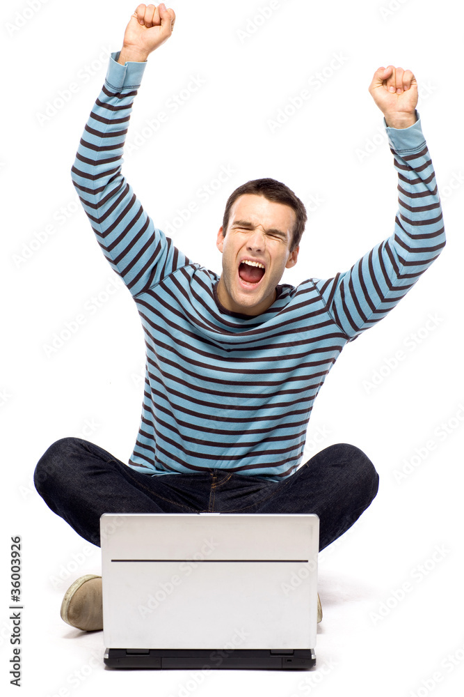Excited man with laptop Excited man with laptop