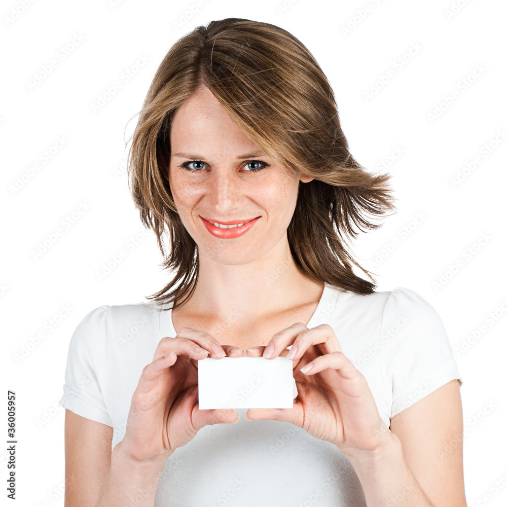 woman holding empty card