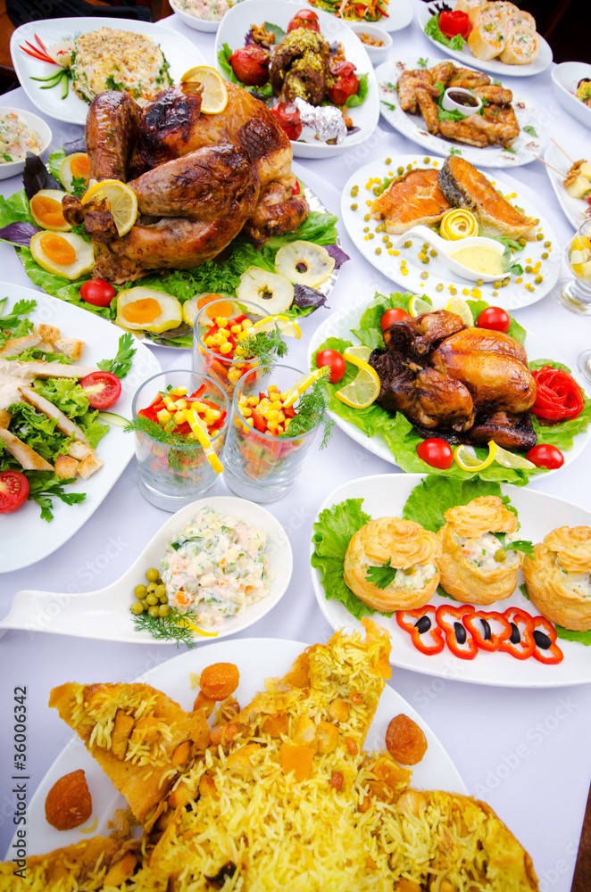 Table served with tasty meals