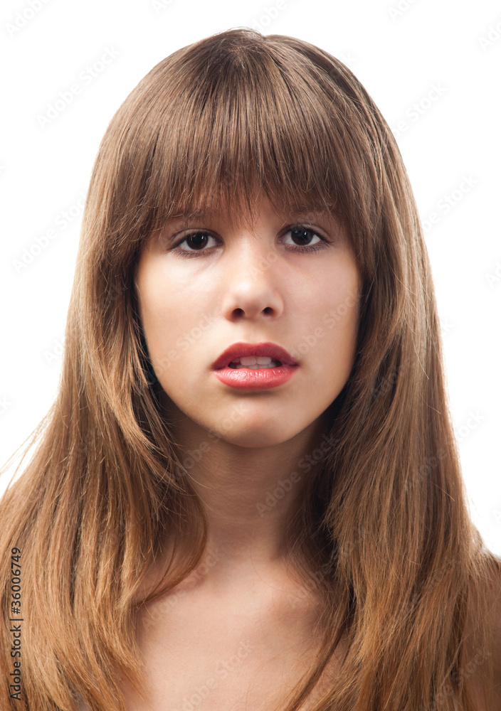 Portrait of the beautiful girl with long brown hair. Portrait of the beautiful girl with long brown hair.