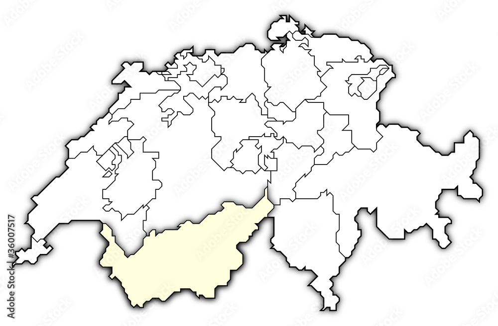Map of Swizerland, Valais highlighted
