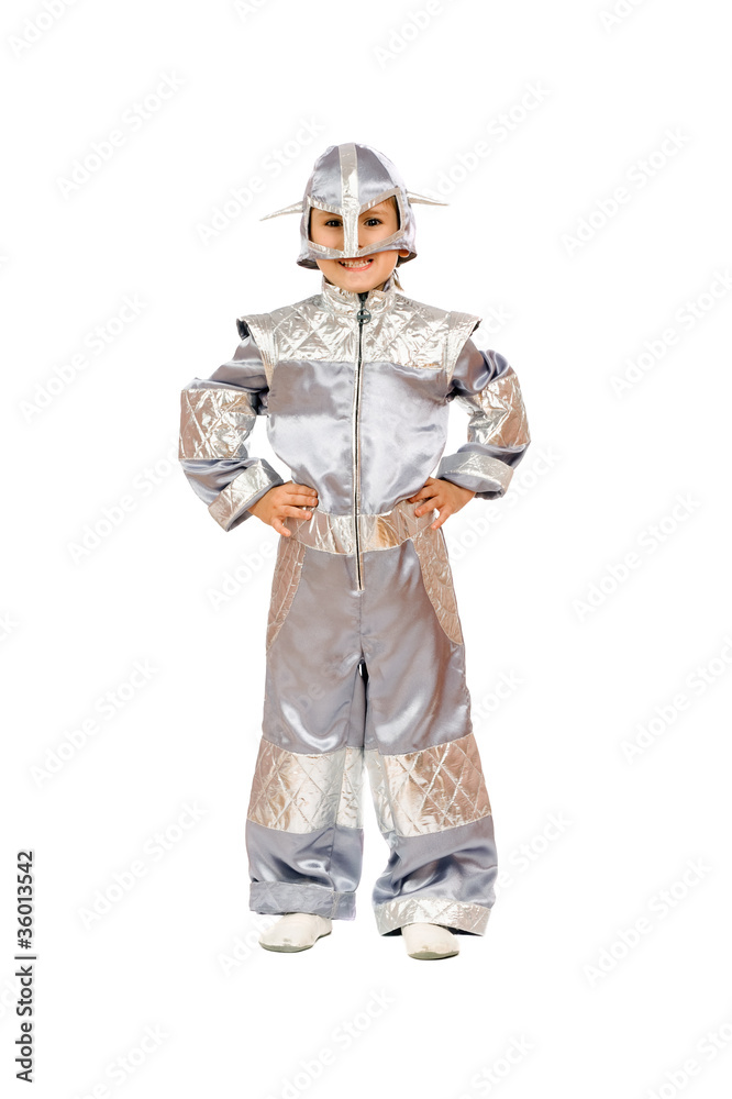Playful boy in astronaut costume