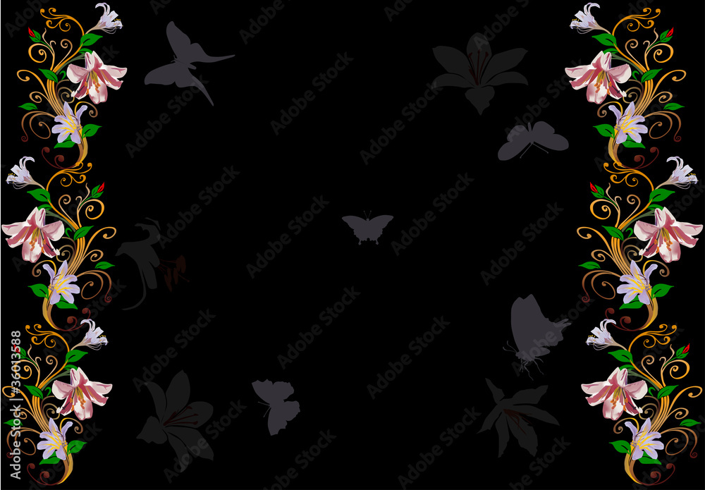 Obraz premium light lilac lily pttern on black