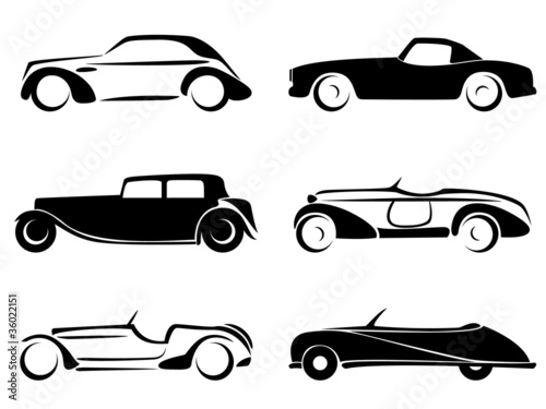 Old cars silhouettes set vector.