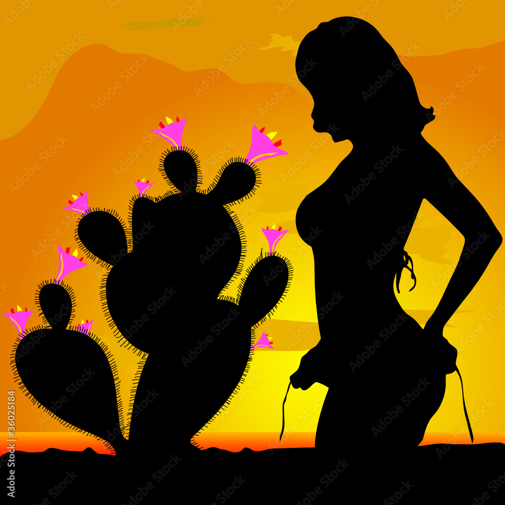 girl silhouette in desert with cactus part two