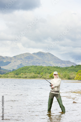fishing woman, Loch Venachar, Trossachs, Scotland