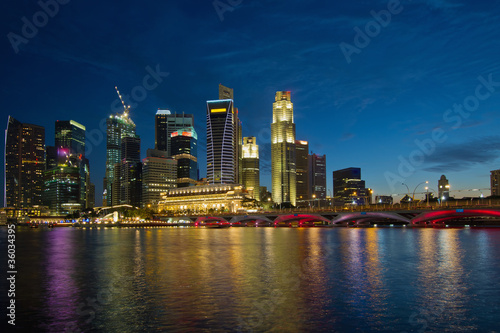 Singapore River Waterfront Skyline at Blue Hour