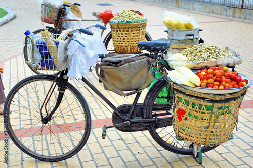 China Xiamen, bicycle fruit shop photo