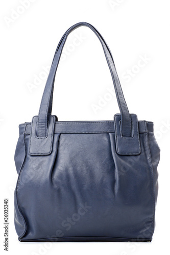 Blue leather female bag over white