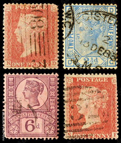 Set of Old Postage Stamps Britain Queen Victoria