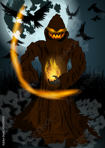 Halloween illustration with Jack O'Lantern and crows