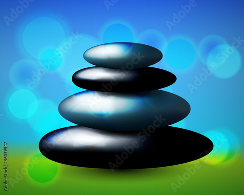 Illustration of beautiful spa stones on blurry background