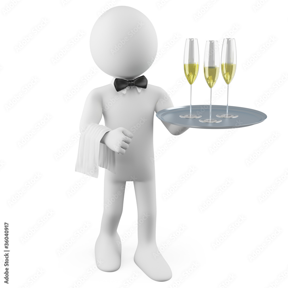 Waiter with a tray with three glasses of champagne Waiter with a tray with three glasses of champagne