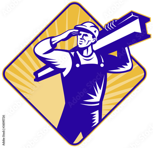 construction worker salute carry i-beam