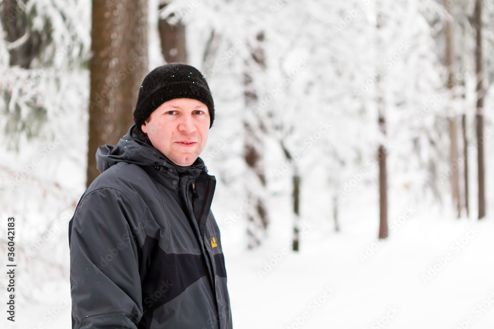 lovely portrait of a young man in winter landscape lovely portrait of a young man in winter landscape