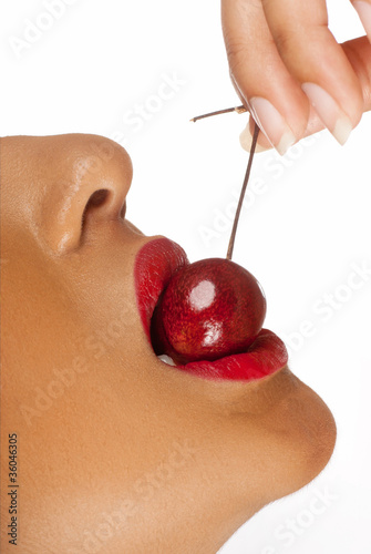 Sensual cherry in mouth