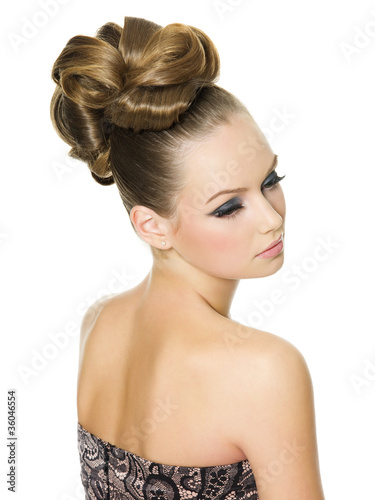 beautiful teenager girl with modern glamour hairstyle