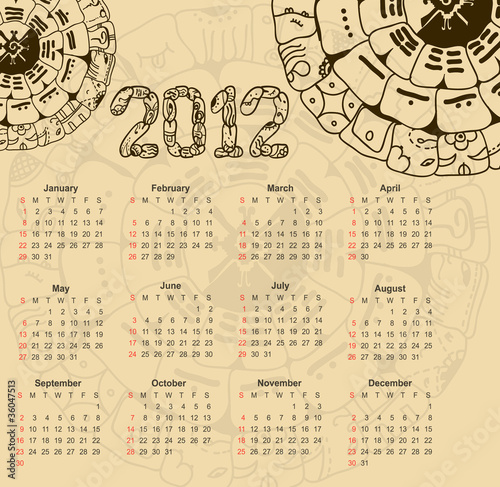 Calendar 2012 with maya symbolics