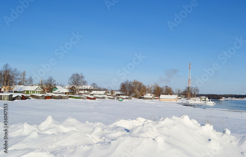 View of Svir river at winter