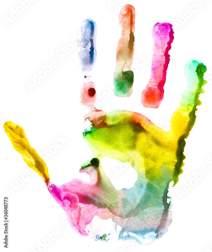 Close up of colored hand print
