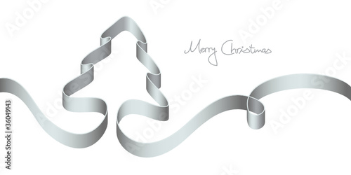 Xmas Card Silver Ribbon Xmas Tree