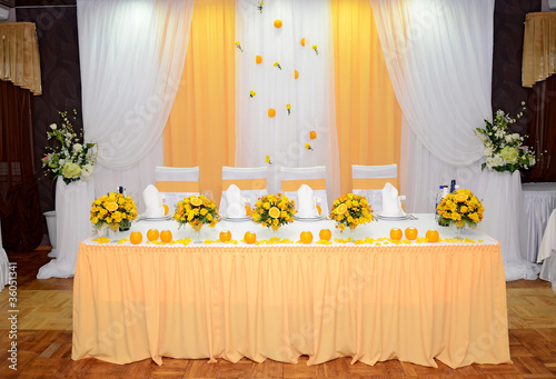 hall restaurant is decorated for realization of holiday