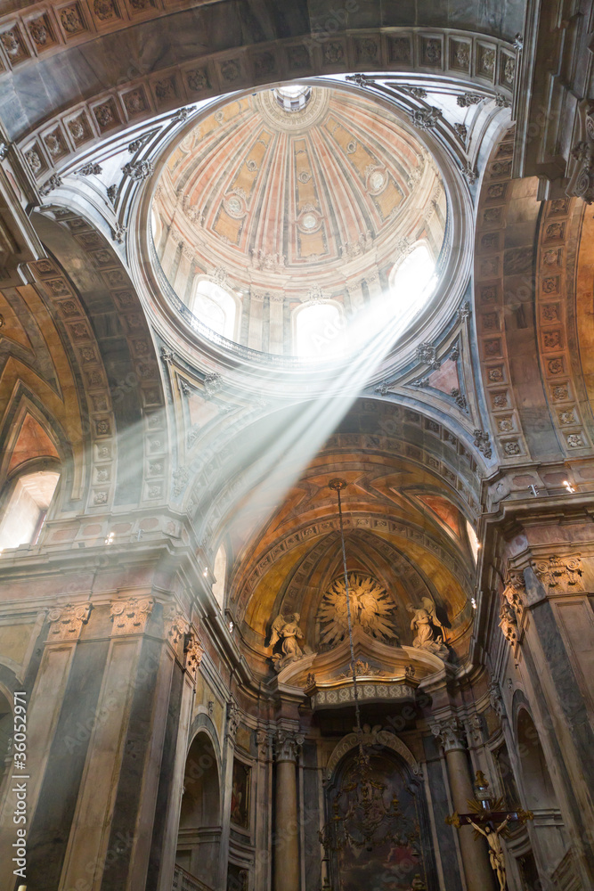 church interior with light beam