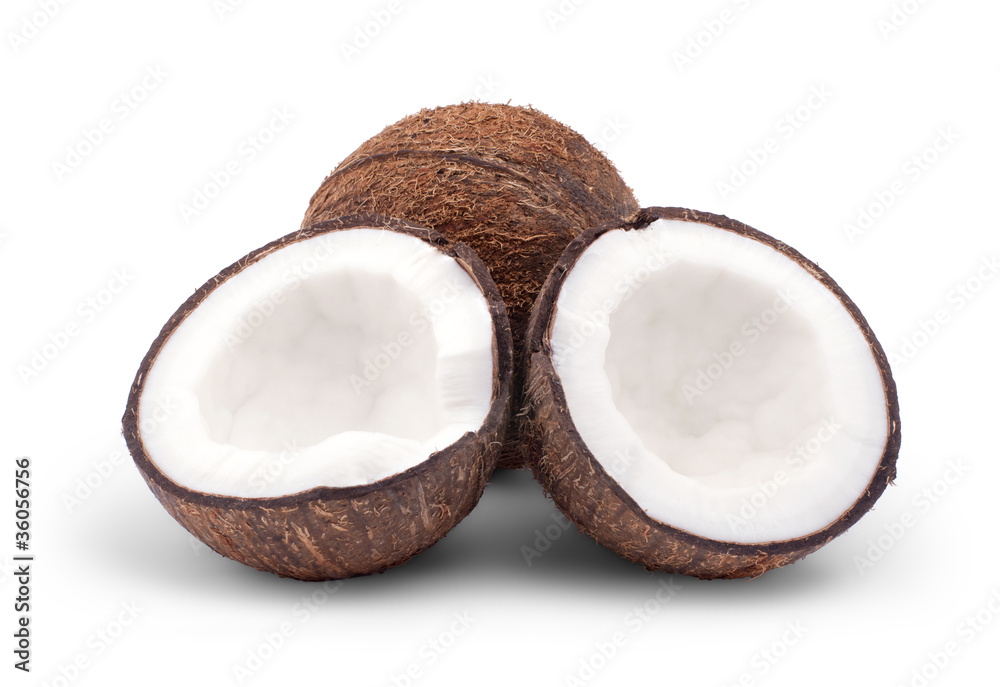 whole and broken coconut isolated on a white whole and broken coconut isolated on a white