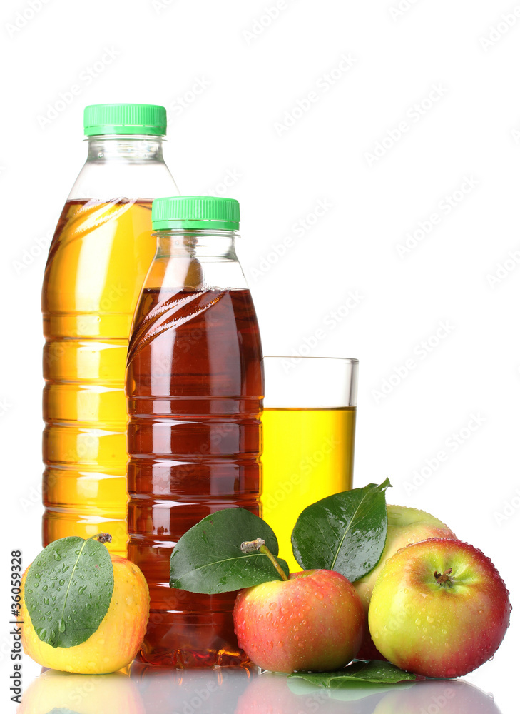Delicious apple juice and apples isolated on white Delicious apple juice and apples isolated on white