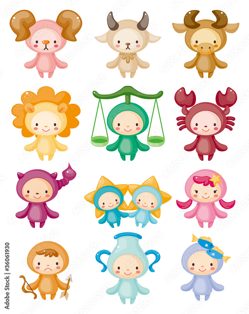 Set of isolated cute zodiac symbols Set of isolated cute zodiac symbols