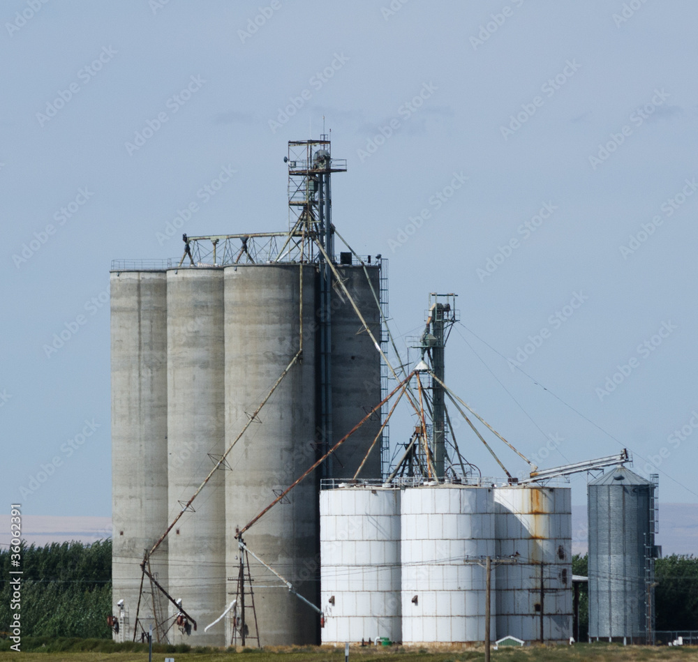 Grain storage silos and elevators