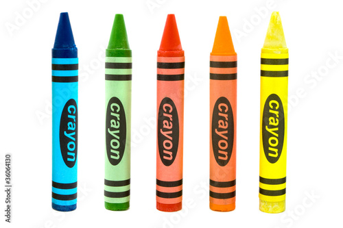 Line of crayons over white