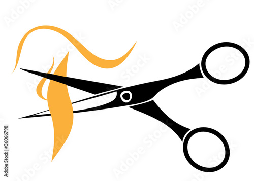 Friseurschere und Haarsträhnen