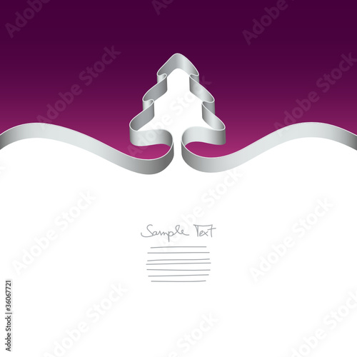 Xmas Card Silver Ribbon Purple Background