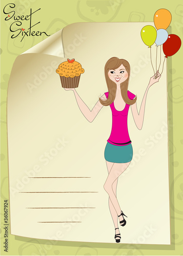 Sweet Sixteen Birthday card with young girl
