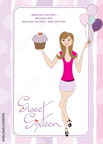 Sweet Sixteen Birthday card with young girl