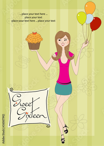 Sweet Sixteen Birthday card with young girl